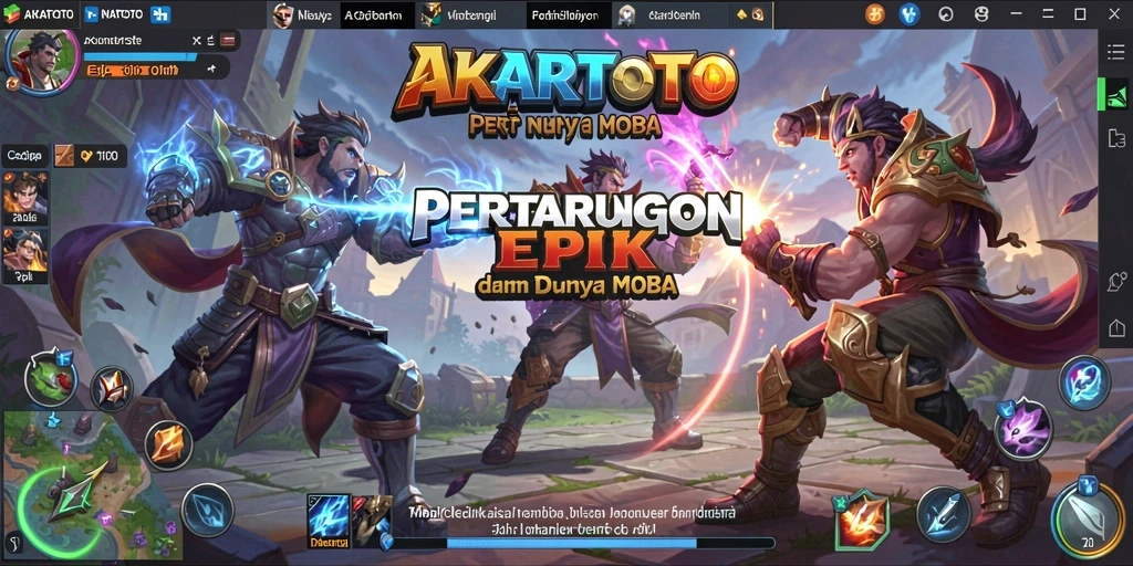 Tampilan aksi seru dalam gameplay MOBA AKARTOTO