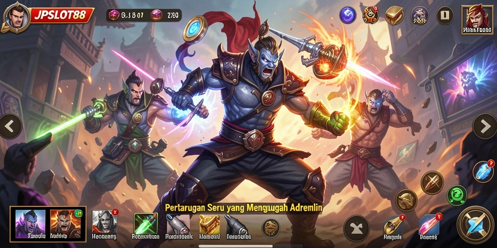 Tampilan gameplay seru dari JPSLOT88 saat pertarungan berlangsung.