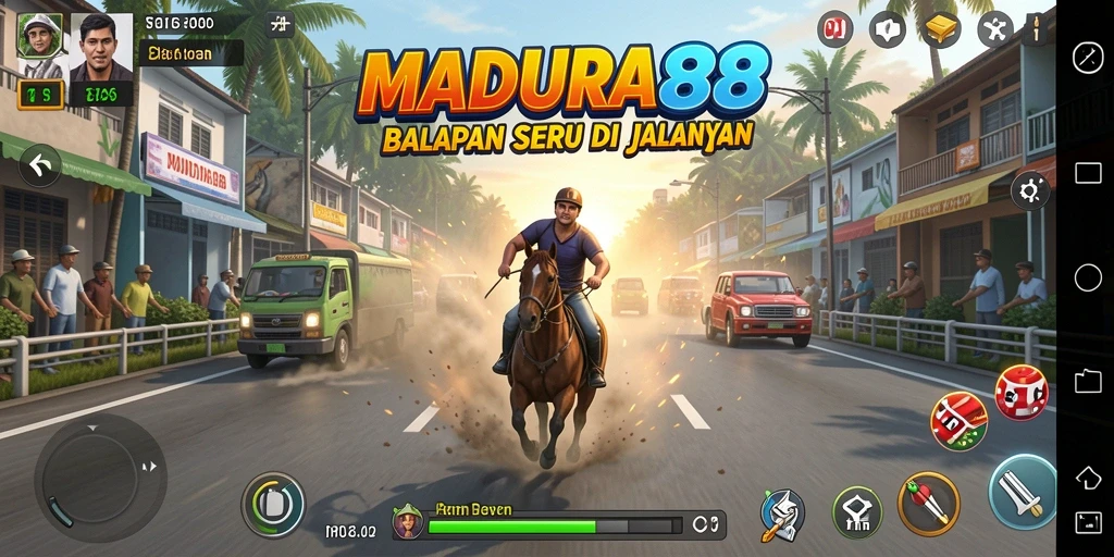 Tampilan gameplay seru dalam balapan jalanan di MADURA88.