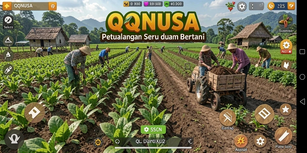 Tampilan seru dari gameplay QQNUSA di dunia pertanian.