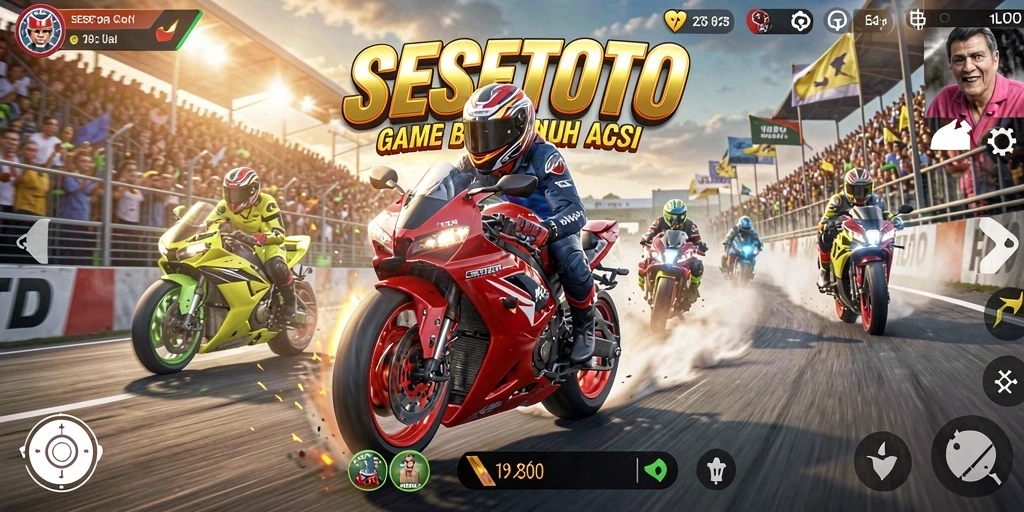 Tampilan gameplay SESETOTO yang mendebarkan saat balapan motor.
