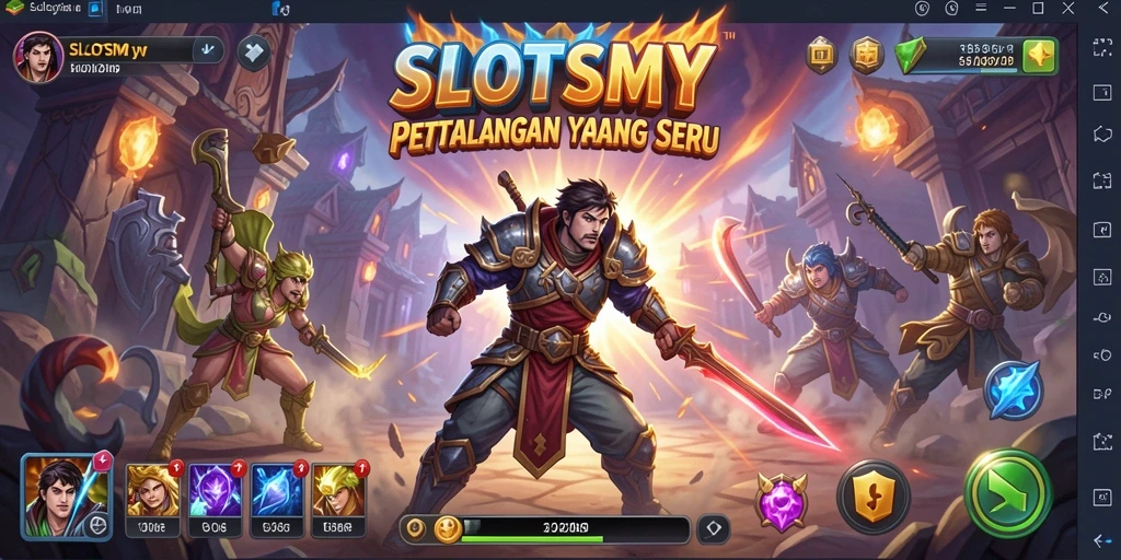 Tampilan gameplay SLOTSMY menunjukkan aksi pertarungan yang seru.
