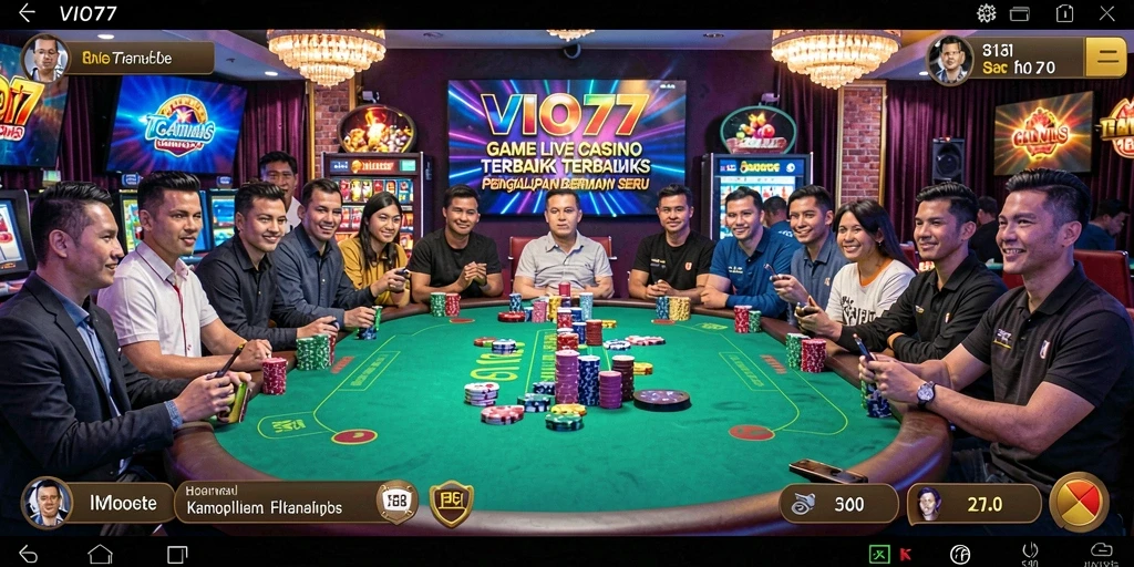 Tampilan gameplay nyata dari dealer dan permainan kasino.